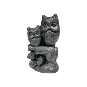 Vintage Pewter Adult and Baby Owl Figurine 2.25 Inch tall and weighs 7.4 ounces